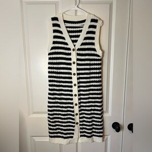 Black and White Striped Button-Down Knit Dress